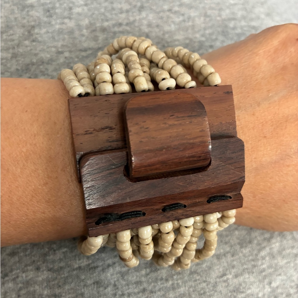 Bohemian Style Beaded Bracelet With Wooden Clasp